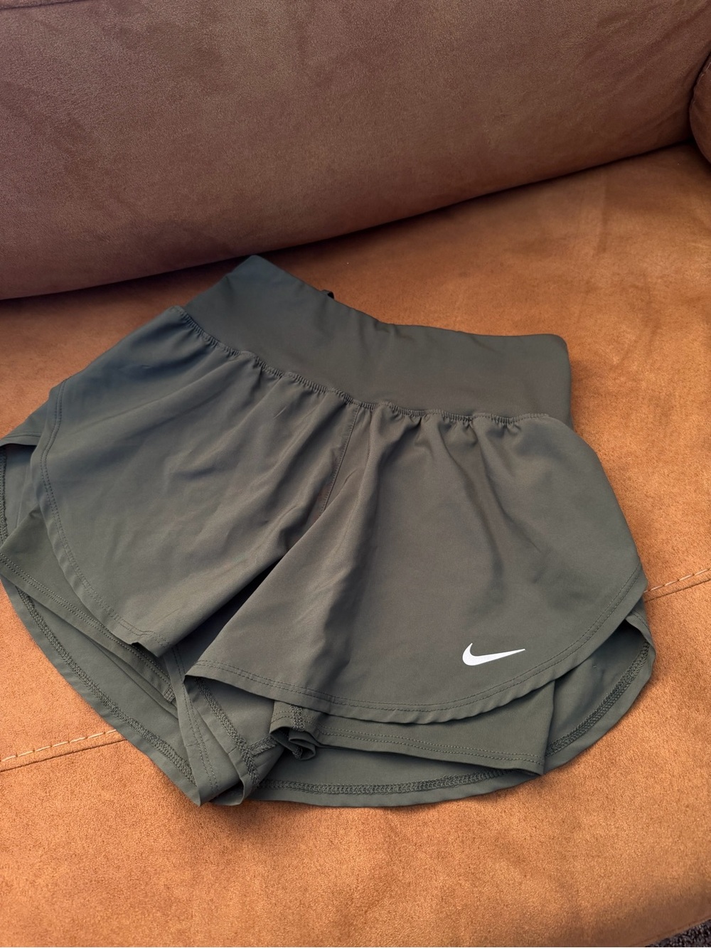 Nike Women's Flow Dri-FIT Mid-Rise Running Shorts Olive Green Size XS